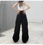 2025frauen Casual Jogger Tech Hosen Feste Niedrige Taille Hosen Kordelzug Breite Bein Baggy Hosen Y2k Streetwear Oversize Jogginghose