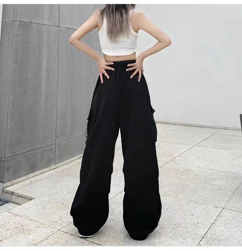2025frauen Casual Jogger Tech Hosen Feste Niedrige Taille Hosen Kordelzug Breite Bein Baggy Hosen Y2k Streetwear Oversize Jogginghose