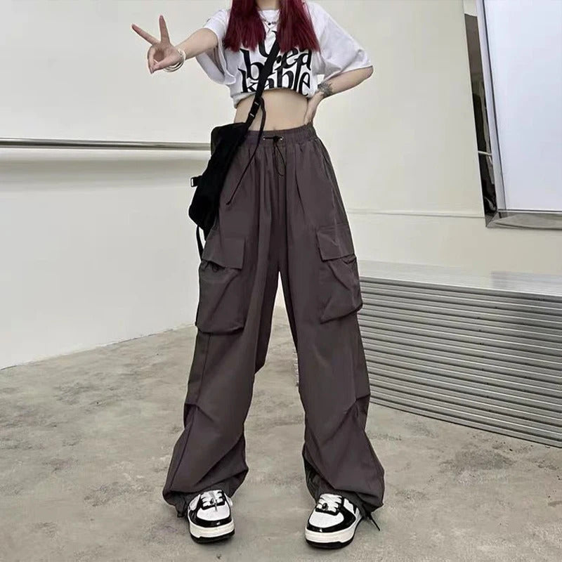 2025frauen Casual Jogger Tech Hosen Feste Niedrige Taille Hosen Kordelzug Breite Bein Baggy Hosen Y2k Streetwear Oversize Jogginghose