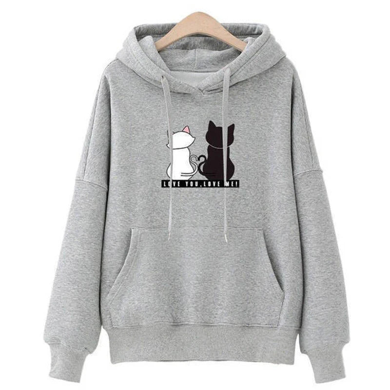 2025 Herbst Hoodie Damen Casual Kapuzenpullover Kreativer Hoodie Passende Streetwear Niedliches Katzenmuster Monogramm Hoodie