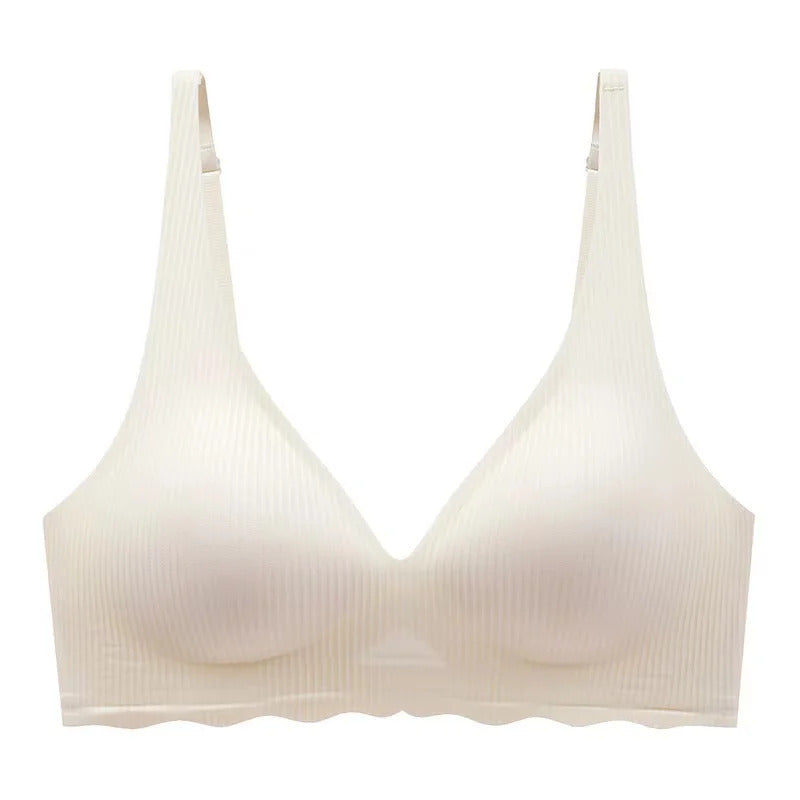 Nahtloser Damen-BH, kleine Brust, großes hohles Design, Unterwäsche-Unterstützung, nicht abnehmbare, halbfeste Körbchen, einteiliger, gestreifter, dünner BH