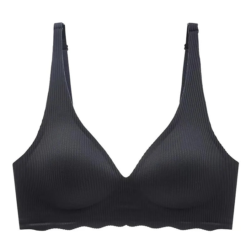 Nahtloser Damen-BH, kleine Brust, großes hohles Design, Unterwäsche-Unterstützung, nicht abnehmbare, halbfeste Körbchen, einteiliger, gestreifter, dünner BH