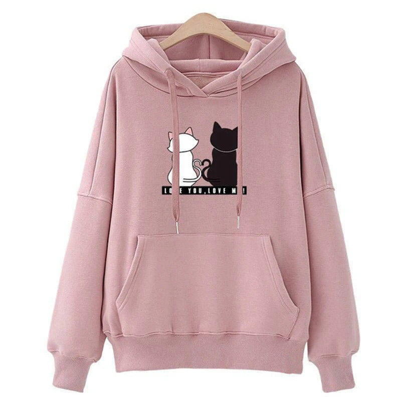 2025 Herbst Hoodie Damen Casual Kapuzenpullover Kreativer Hoodie Passende Streetwear Niedliches Katzenmuster Monogramm Hoodie