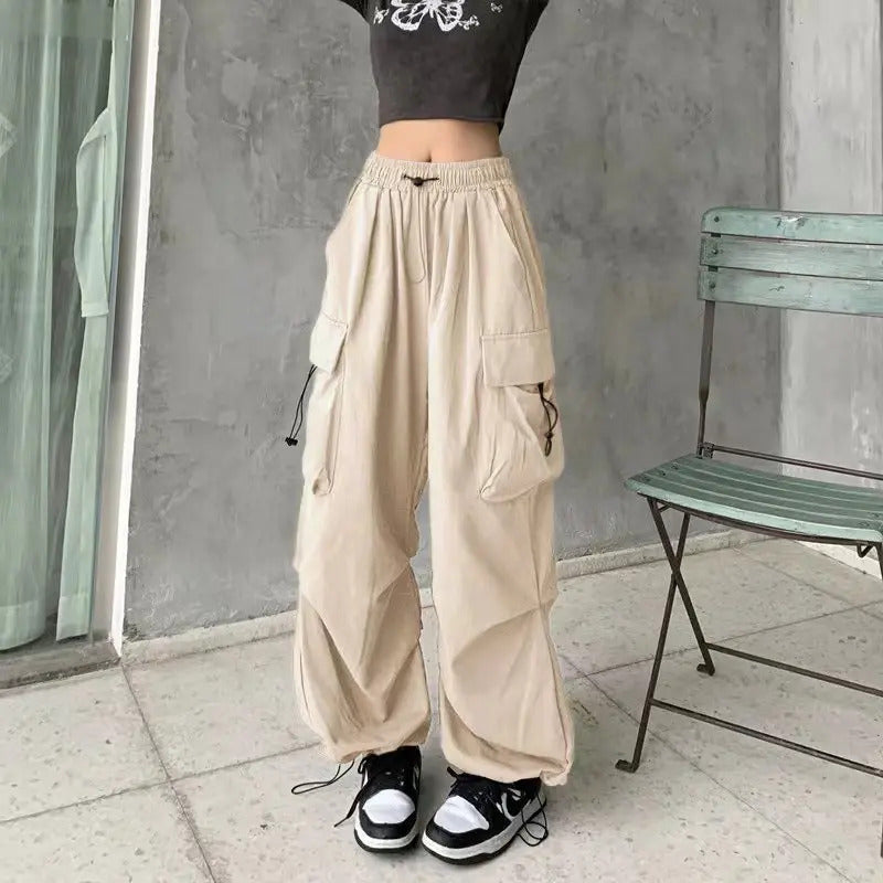 2025frauen Casual Jogger Tech Hosen Feste Niedrige Taille Hosen Kordelzug Breite Bein Baggy Hosen Y2k Streetwear Oversize Jogginghose