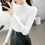 Rot Gestrickte Pullover Frauen Pullover Slim Fit Stehkragen Langarm Frühling Herbst Grundlegende Pullover Weibliche Casual Streifen Tops