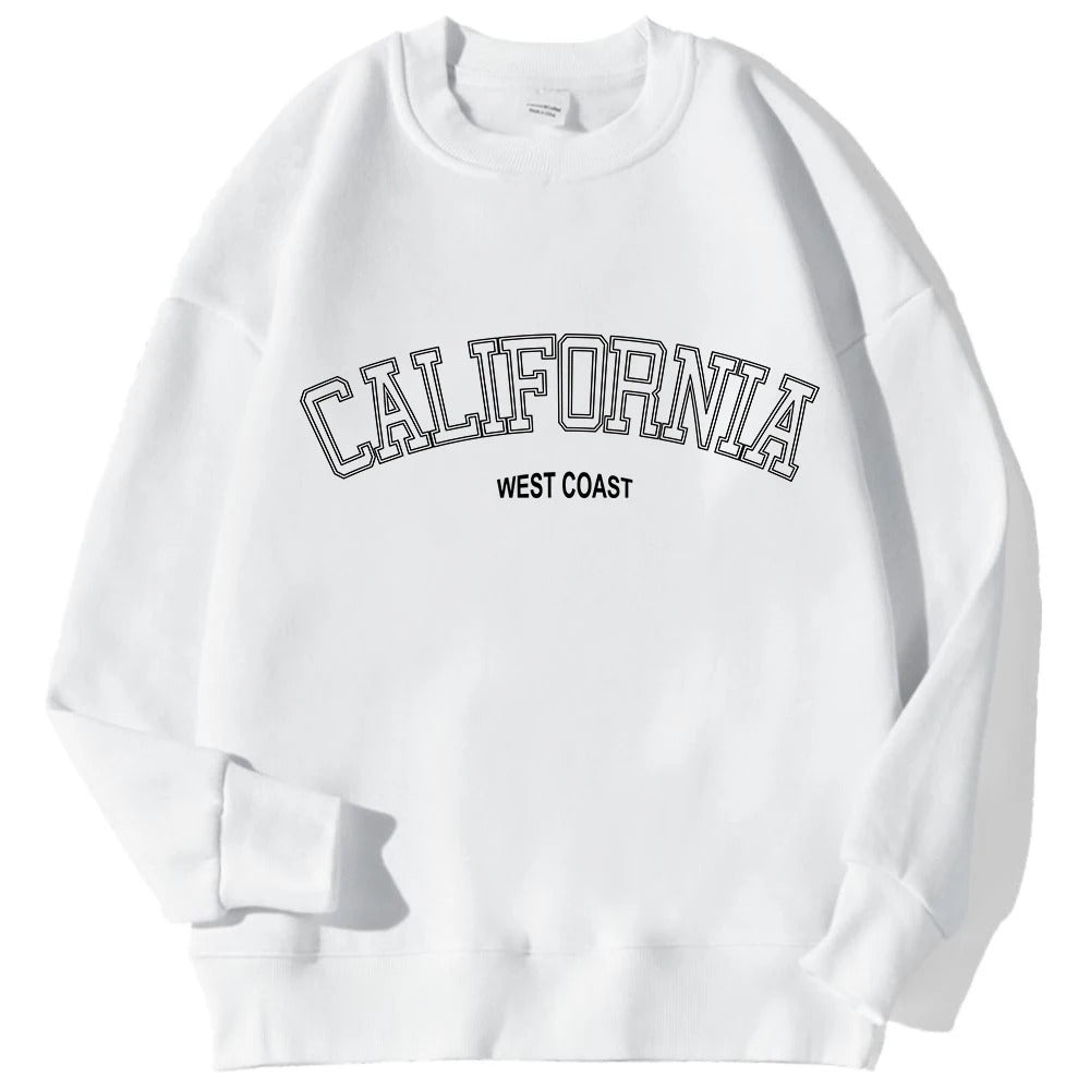 Koreanischer Trend-Sweatshirt für Damen, California West Coast Print, weiblicher Kapuzenpullover mit langen Ärmeln, O-Ausschnitt, sportliche und reichhaltige Kleidung