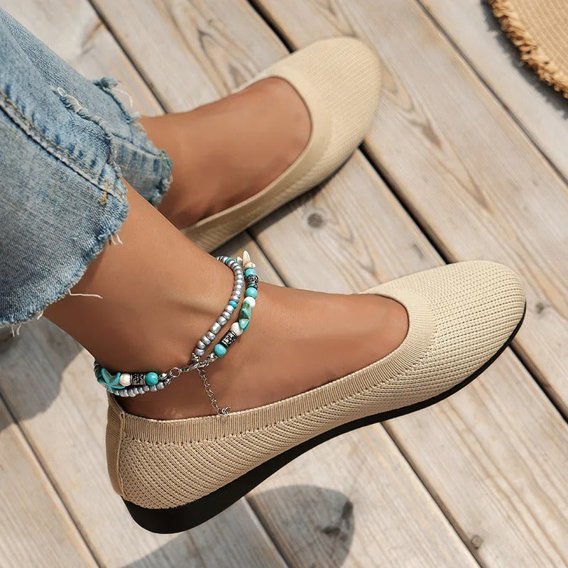 Frühling frauen Flache Schuhe neue Stricken Socke Turnschuhe Atmungsaktive Slip auf Weibliche Rpound Toe Loafers 36-43 Plus größe Licht Schuhe
