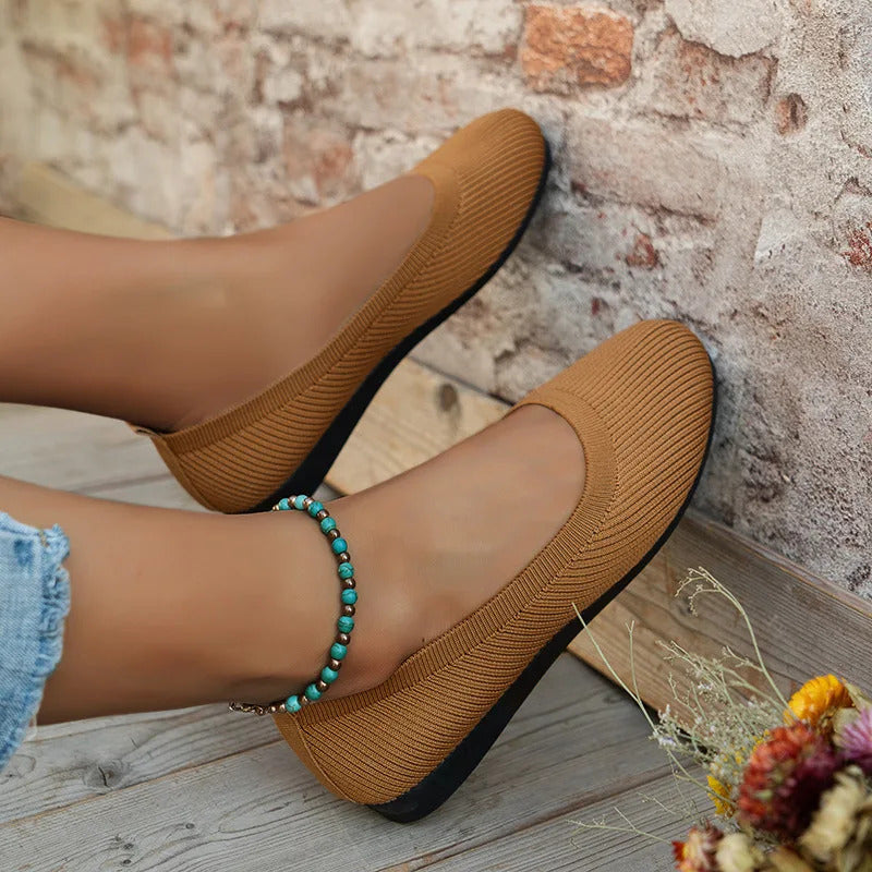 Frühling frauen Flache Schuhe neue Stricken Socke Turnschuhe Atmungsaktive Slip auf Weibliche Rpound Toe Loafers 36-43 Plus größe Licht Schuhe