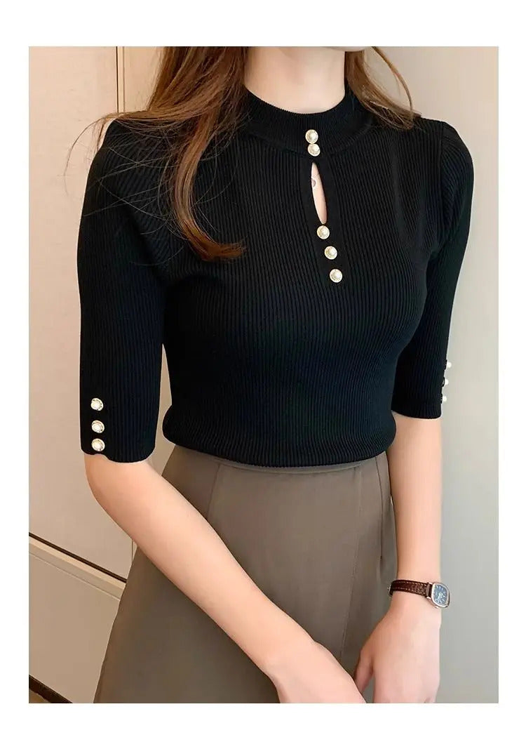2025 frühling Herbst Korean Fashion Solid Pullover Frauen Kurzarm Tops Pull Femme Beiläufige Dünne Weibliche Pullover Gestrickte Kleidung