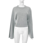 Damen Langarm O-Ausschnitt Skinny T-Shirt Monochromatisches Crop Top Casual Y2K Streetwear Fashion Pullover Sommer Outfit