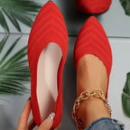 Damen Spitzschuh Flache Schuhe Einfarbig Gestrickte Slip-on-Schuhe Lässige Atmungsaktive Ballerinas Damen Flache Schuhe Müßiggänger Damen
