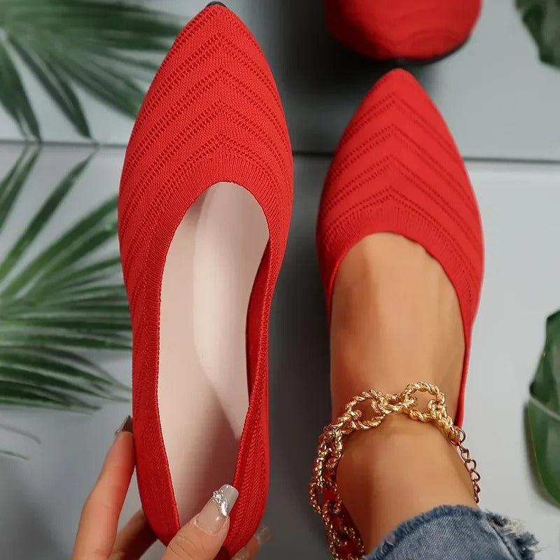 Damen Spitzschuh Flache Schuhe Einfarbig Gestrickte Slip-on-Schuhe Lässige Atmungsaktive Ballerinas Damen Flache Schuhe Müßiggänger Damen