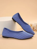 Damen Spitzschuh Flache Schuhe Einfarbig Gestrickte Slip-on-Schuhe Lässige Atmungsaktive Ballerinas Damen Flache Schuhe Müßiggänger Damen