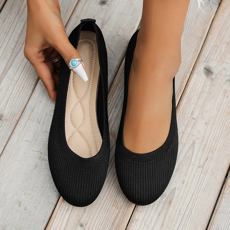 Frühling frauen Flache Schuhe neue Stricken Socke Turnschuhe Atmungsaktive Slip auf Weibliche Rpound Toe Loafers 36-43 Plus größe Licht Schuhe