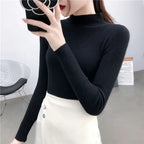 Rot Gestrickte Pullover Frauen Pullover Slim Fit Stehkragen Langarm Frühling Herbst Grundlegende Pullover Weibliche Casual Streifen Tops