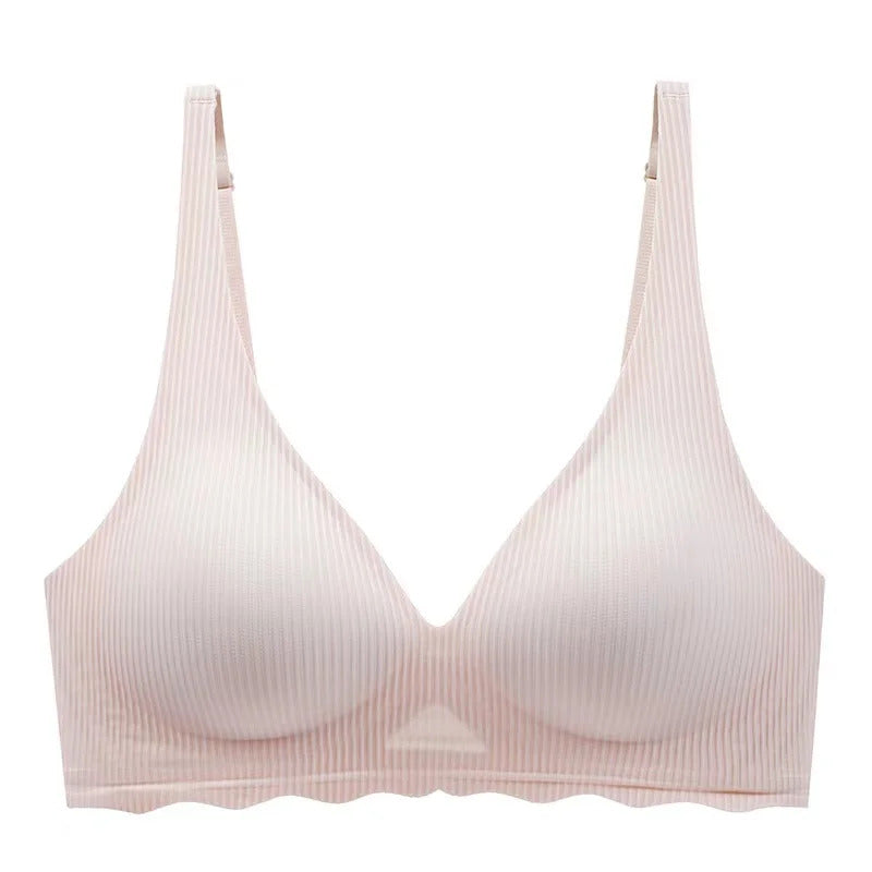 Nahtloser Damen-BH, kleine Brust, großes hohles Design, Unterwäsche-Unterstützung, nicht abnehmbare, halbfeste Körbchen, einteiliger, gestreifter, dünner BH