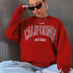 Koreanischer Trend-Sweatshirt für Damen, California West Coast Print, weiblicher Kapuzenpullover mit langen Ärmeln, O-Ausschnitt, sportliche und reichhaltige Kleidung