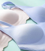 Nahtloser Damen-BH, kleine Brust, großes hohles Design, Unterwäsche-Unterstützung, nicht abnehmbare, halbfeste Körbchen, einteiliger, gestreifter, dünner BH