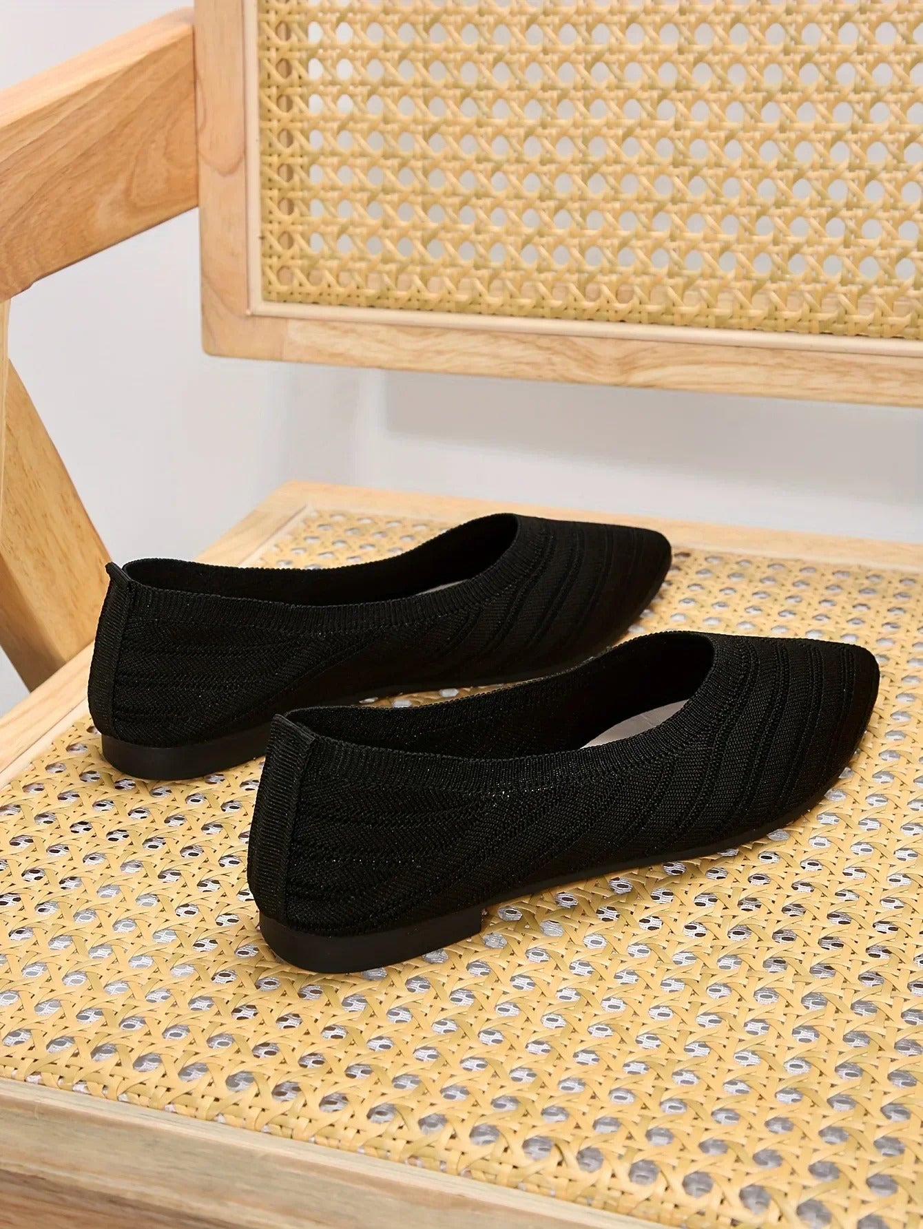 Damen Spitzschuh Flache Schuhe Einfarbig Gestrickte Slip-on-Schuhe Lässige Atmungsaktive Ballerinas Damen Flache Schuhe Müßiggänger Damen