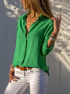 Frauen Casual Langarm Chiffon Bluse Elegante Revers Lose Hemd Frühling Sommer Solide Büro Dame Tuniken Streetwear Oversize Top