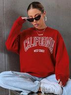 Koreanischer Trend-Sweatshirt für Damen, California West Coast Print, weiblicher Kapuzenpullover mit langen Ärmeln, O-Ausschnitt, sportliche und reichhaltige Kleidung