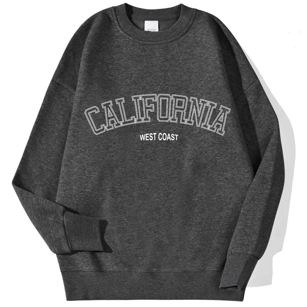 Koreanischer Trend-Sweatshirt für Damen, California West Coast Print, weiblicher Kapuzenpullover mit langen Ärmeln, O-Ausschnitt, sportliche und reichhaltige Kleidung