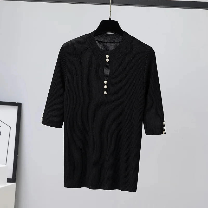 2025 frühling Herbst Korean Fashion Solid Pullover Frauen Kurzarm Tops Pull Femme Beiläufige Dünne Weibliche Pullover Gestrickte Kleidung
