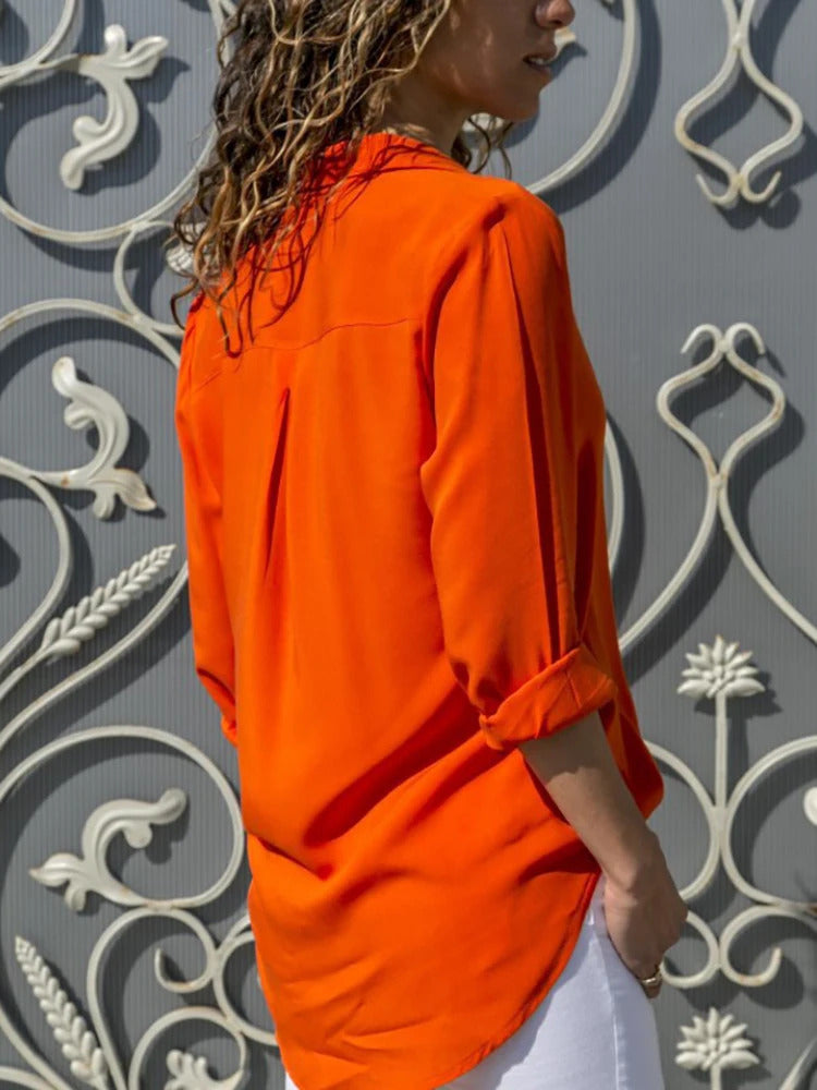 Frauen Casual Langarm Chiffon Bluse Elegante Revers Lose Hemd Frühling Sommer Solide Büro Dame Tuniken Streetwear Oversize Top