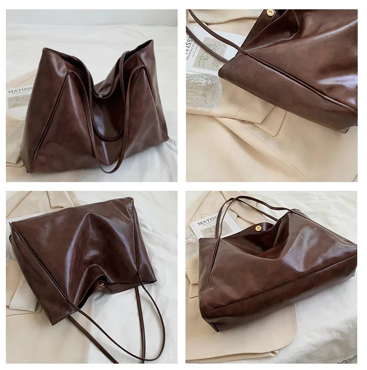 Frauen Einkaufstasche Mode Unterarm Tasche Große Kapazität Weiche Pu Leder Schulter Tasche Retro Umhängetasche Casual Tragbare BucketBags