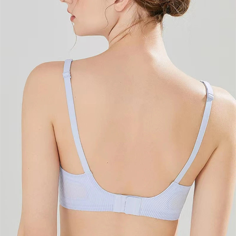 Nahtloser Damen-BH, kleine Brust, großes hohles Design, Unterwäsche-Unterstützung, nicht abnehmbare, halbfeste Körbchen, einteiliger, gestreifter, dünner BH