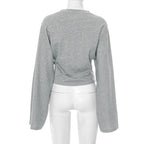 Damen Langarm O-Ausschnitt Skinny T-Shirt Monochromatisches Crop Top Casual Y2K Streetwear Fashion Pullover Sommer Outfit