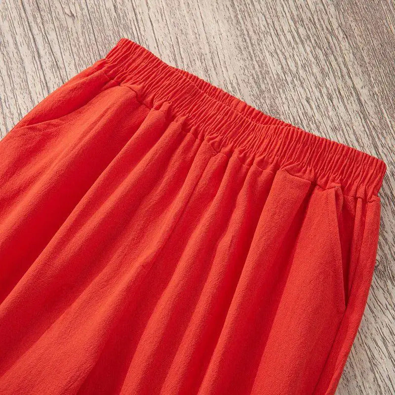 Frauen Sommer Casual Lose Harem Elastische Taille Baumwolle Leinen Hosen Neunte Hosen