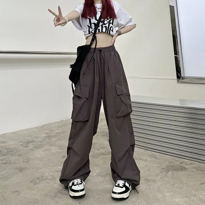 2025frauen Casual Jogger Tech Hosen Feste Niedrige Taille Hosen Kordelzug Breite Bein Baggy Hosen Y2k Streetwear Oversize Jogginghose