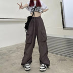 2025frauen Casual Jogger Tech Hosen Feste Niedrige Taille Hosen Kordelzug Breite Bein Baggy Hosen Y2k Streetwear Oversize Jogginghose