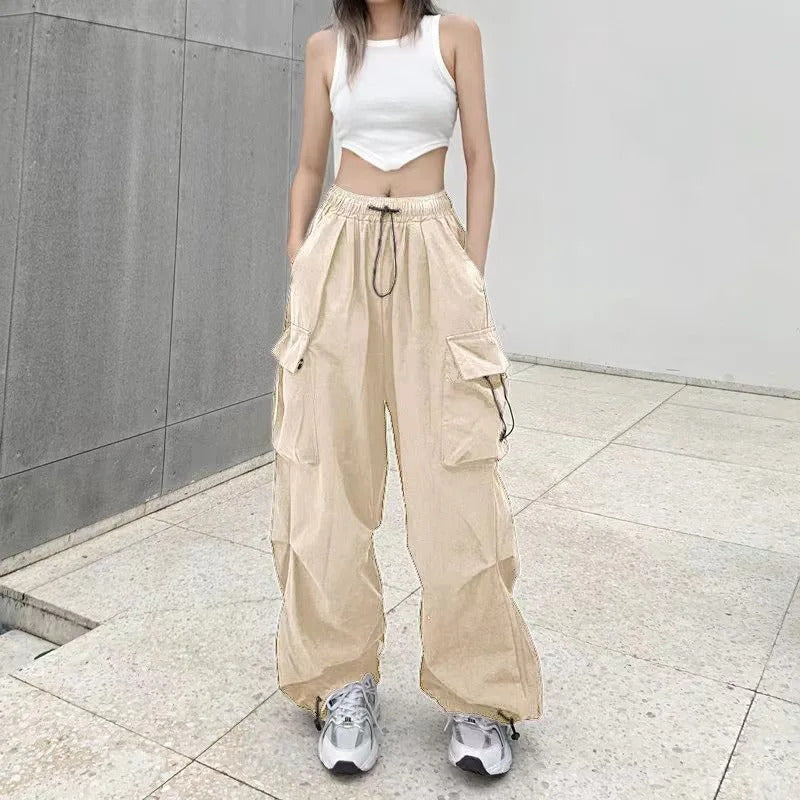 2025frauen Casual Jogger Tech Hosen Feste Niedrige Taille Hosen Kordelzug Breite Bein Baggy Hosen Y2k Streetwear Oversize Jogginghose