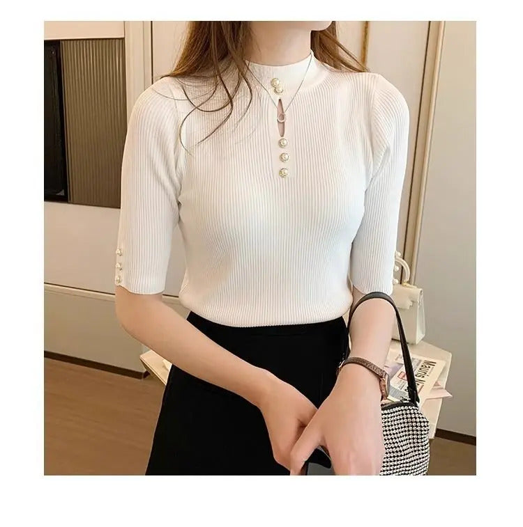 2025 frühling Herbst Korean Fashion Solid Pullover Frauen Kurzarm Tops Pull Femme Beiläufige Dünne Weibliche Pullover Gestrickte Kleidung