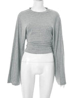 Damen Langarm O-Ausschnitt Skinny T-Shirt Monochromatisches Crop Top Casual Y2K Streetwear Fashion Pullover Sommer Outfit