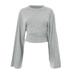 Damen Langarm O-Ausschnitt Skinny T-Shirt Monochromatisches Crop Top Casual Y2K Streetwear Fashion Pullover Sommer Outfit
