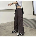 2025frauen Casual Jogger Tech Hosen Feste Niedrige Taille Hosen Kordelzug Breite Bein Baggy Hosen Y2k Streetwear Oversize Jogginghose