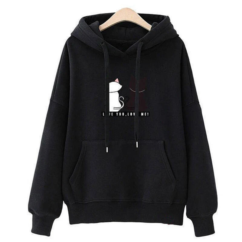 2025 Herbst Hoodie Damen Casual Kapuzenpullover Kreativer Hoodie Passende Streetwear Niedliches Katzenmuster Monogramm Hoodie