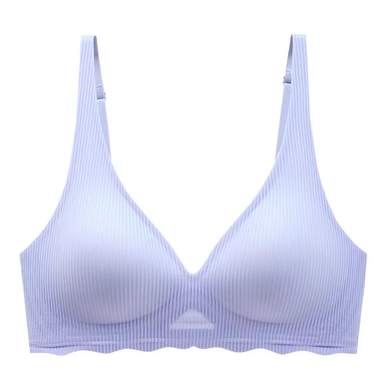 Nahtloser Damen-BH, kleine Brust, großes hohles Design, Unterwäsche-Unterstützung, nicht abnehmbare, halbfeste Körbchen, einteiliger, gestreifter, dünner BH