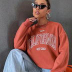 Koreanischer Trend-Sweatshirt für Damen, California West Coast Print, weiblicher Kapuzenpullover mit langen Ärmeln, O-Ausschnitt, sportliche und reichhaltige Kleidung