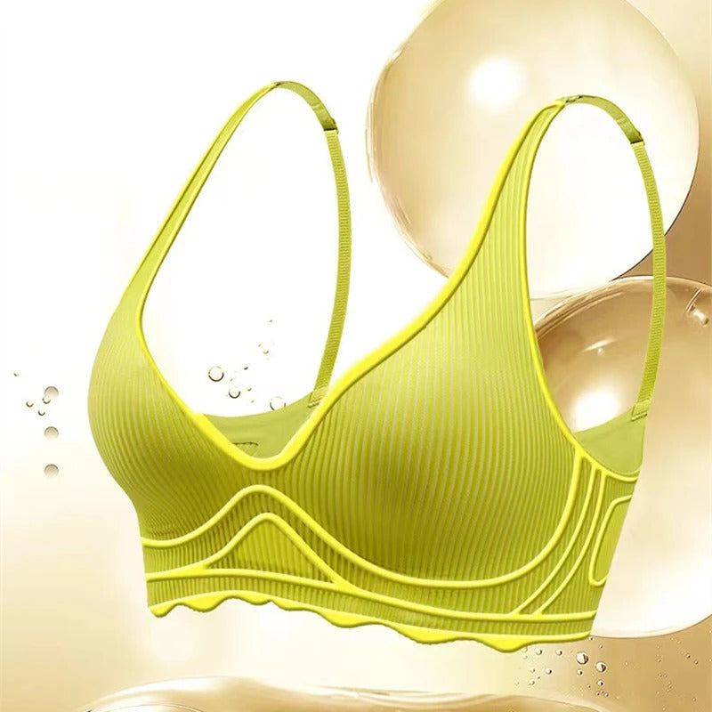 Nahtloser Damen-BH, kleine Brust, großes hohles Design, Unterwäsche-Unterstützung, nicht abnehmbare, halbfeste Körbchen, einteiliger, gestreifter, dünner BH