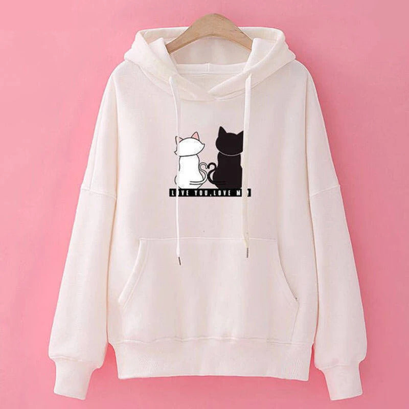 2025 Herbst Hoodie Damen Casual Kapuzenpullover Kreativer Hoodie Passende Streetwear Niedliches Katzenmuster Monogramm Hoodie