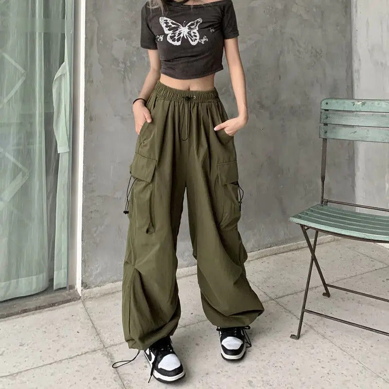 2025frauen Casual Jogger Tech Hosen Feste Niedrige Taille Hosen Kordelzug Breite Bein Baggy Hosen Y2k Streetwear Oversize Jogginghose