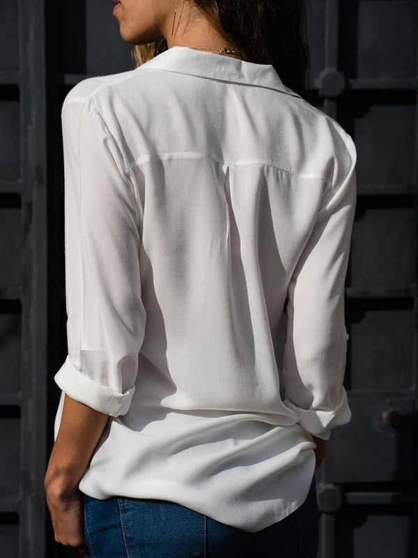 Frauen Casual Langarm Chiffon Bluse Elegante Revers Lose Hemd Frühling Sommer Solide Büro Dame Tuniken Streetwear Oversize Top
