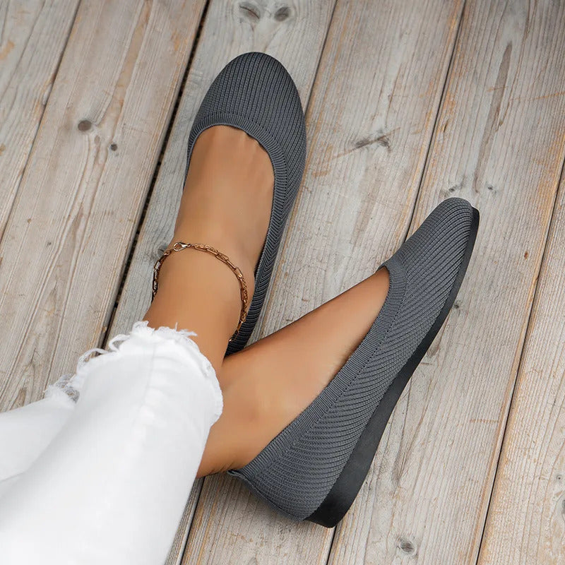 Frühling frauen Flache Schuhe neue Stricken Socke Turnschuhe Atmungsaktive Slip auf Weibliche Rpound Toe Loafers 36-43 Plus größe Licht Schuhe