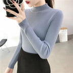 Rot Gestrickte Pullover Frauen Pullover Slim Fit Stehkragen Langarm Frühling Herbst Grundlegende Pullover Weibliche Casual Streifen Tops