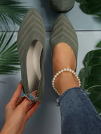 Damen Spitzschuh Flache Schuhe Einfarbig Gestrickte Slip-on-Schuhe Lässige Atmungsaktive Ballerinas Damen Flache Schuhe Müßiggänger Damen